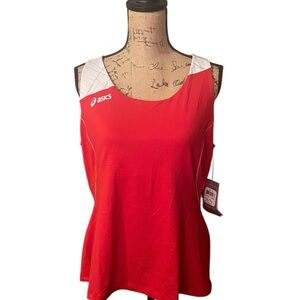 ASICS Red Tank‎ Top with White Logo and Moisture-Wicking Fabric